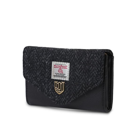New Genuine Harris Tweed Wallet Purse Black Herringbone (Scotland) - Picture 1 of 7